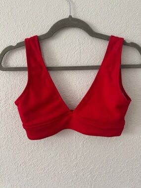 Red Ribbed V-Neck Bralette - Women Intimates
